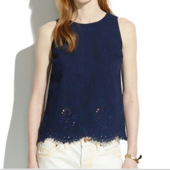 Madewell Soft Denim Lace Trim Tank - Picture 4 of 8